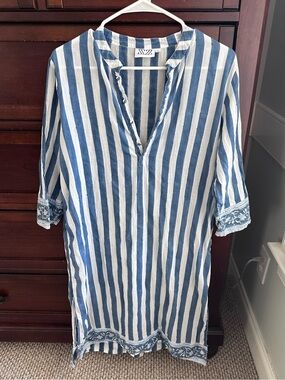 SZ Blockprints striped blue and white tunic dress coverup sz L
